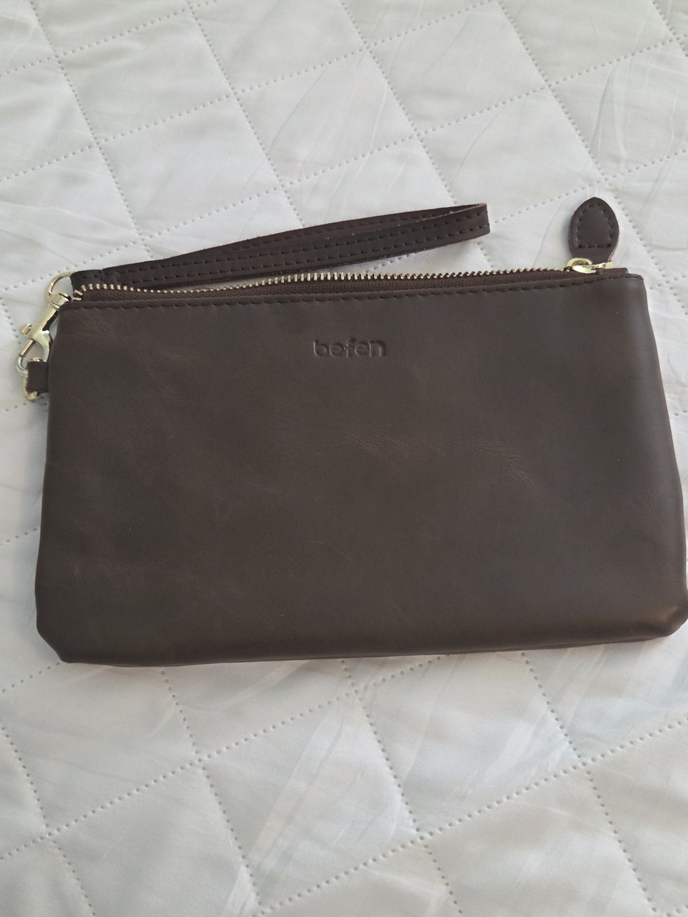 Befen Dark Brown Leather Wristlet Clutch